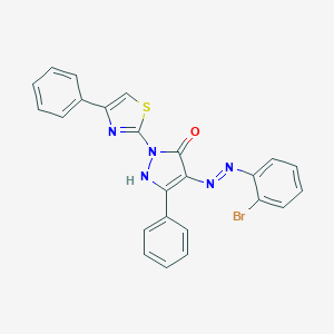 molecular formula C24H16BrN5OS B402963 (4E)-4-[2-(2-BROMOPHENYL)HYDRAZIN-1-YLIDENE]-3-PHENYL-1-(4-PHENYL-1,3-THIAZOL-2-YL)-4,5-DIHYDRO-1H-PYRAZOL-5-ONE 