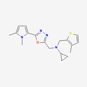 molecular formula C18H22N4OS B4029857 N-{[5-(1,5-dimethyl-1H-pyrrol-2-yl)-1,3,4-oxadiazol-2-yl]methyl}-N-[(3-methyl-2-thienyl)methyl]cyclopropanamine 