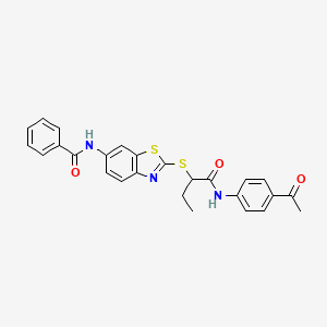 molecular formula C26H23N3O3S2 B4029941 N-[2-({1-[(4-acetylphenyl)amino]-1-oxobutan-2-yl}sulfanyl)-1,3-benzothiazol-6-yl]benzamide 