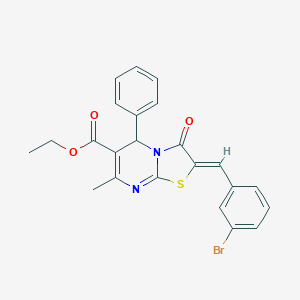 molecular formula C23H19BrN2O3S B403030 ETHYL 2-[(3-BROMOPHENYL)METHYLENE]-7-METHYL-3-OXO-5-PHENYL-5H-[1,3]THIAZOLO[3,2-A]PYRIMIDINE-6(3H)-CARBOXYLATE 