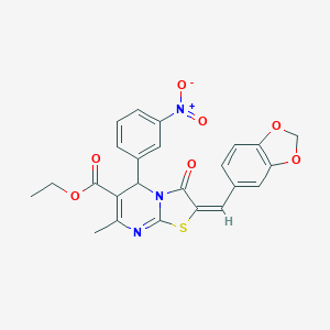 molecular formula C24H19N3O7S B403031 ethyl (2E)-2-(1,3-benzodioxol-5-ylmethylidene)-7-methyl-5-(3-nitrophenyl)-3-oxo-5H-[1,3]thiazolo[3,2-a]pyrimidine-6-carboxylate CAS No. 313966-38-0