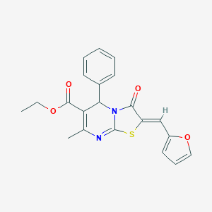 molecular formula C21H18N2O4S B403034 ETHYL 2-(2-FURYLMETHYLENE)-7-METHYL-3-OXO-5-PHENYL-5H-[1,3]THIAZOLO[3,2-A]PYRIMIDINE-6(3H)-CARBOXYLATE 