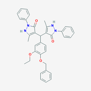 molecular formula C36H34N4O4 B403052 4-{[4-(BENZYLOXY)-3-ETHOXYPHENYL](5-HYDROXY-3-METHYL-1-PHENYL-1H-PYRAZOL-4-YL)METHYL}-3-METHYL-1-PHENYL-1H-PYRAZOL-5-OL 