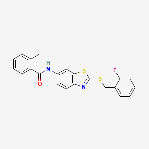 molecular formula C22H17FN2OS2 B4030582 N-{2-[(2-fluorobenzyl)sulfanyl]-1,3-benzothiazol-6-yl}-2-methylbenzamide 
