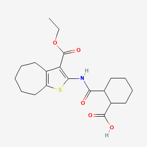 molecular formula C20H27NO5S B4030583 2-{[3-(ethoxycarbonyl)-5,6,7,8-tetrahydro-4H-cyclohepta[b]thiophen-2-yl]carbamoyl}cyclohexanecarboxylic acid 