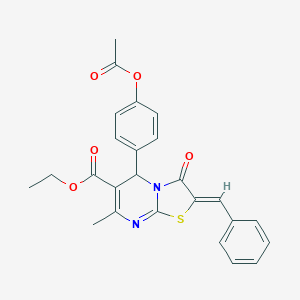 molecular formula C25H22N2O5S B403059 ethyl 5-[4-(acetyloxy)phenyl]-2-benzylidene-7-methyl-3-oxo-2,3-dihydro-5H-[1,3]thiazolo[3,2-a]pyrimidine-6-carboxylate 