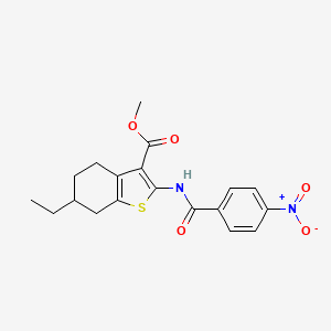 molecular formula C19H20N2O5S B4030768 Methyl 6-ethyl-2-{[(4-nitrophenyl)carbonyl]amino}-4,5,6,7-tetrahydro-1-benzothiophene-3-carboxylate 
