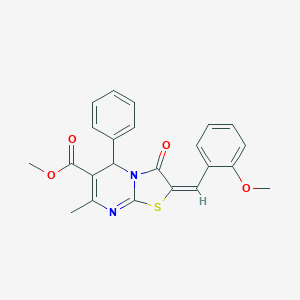 molecular formula C23H20N2O4S B403081 METHYL (2E)-2-[(2-METHOXYPHENYL)METHYLIDENE]-7-METHYL-3-OXO-5-PHENYL-2H,3H,5H-[1,3]THIAZOLO[3,2-A]PYRIMIDINE-6-CARBOXYLATE 