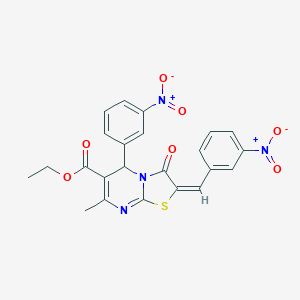 molecular formula C23H18N4O7S B403085 ETHYL (2E)-7-METHYL-2-(3-NITROBENZYLIDENE)-5-(3-NITROPHENYL)-3-OXO-2,3-DIHYDRO-5H-[1,3]THIAZOLO[3,2-A]PYRIMIDINE-6-CARBOXYLATE 