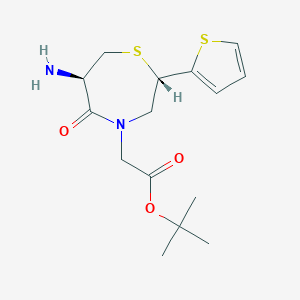 molecular formula C15H22N2O3S2 B040330 tert-Butyl (2S,6R)-6-amino-5-oxo-2-(2-thienyl)perhydro-1,4-thiazepine-4-acetate CAS No. 112968-38-4