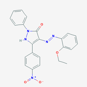 molecular formula C23H19N5O4 B403330 (4E)-4-[2-(2-ethoxyphenyl)hydrazinylidene]-5-(4-nitrophenyl)-2-phenyl-2,4-dihydro-3H-pyrazol-3-one 