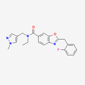 molecular formula C22H21FN4O2 B4033452 N-ethyl-2-[(2-fluorophenyl)methyl]-N-[(1-methylpyrazol-4-yl)methyl]-1,3-benzoxazole-6-carboxamide 