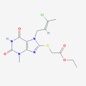 molecular formula C14H17ClN4O4S B403436 ethyl {[7-(3-chloro-2-butenyl)-3-methyl-2,6-dioxo-2,3,6,7-tetrahydro-1H-purin-8-yl]sulfanyl}acetate CAS No. 1164524-95-1