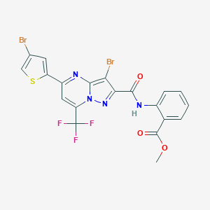 molecular formula C20H11Br2F3N4O3S B403464 METHYL 2-[3-BROMO-5-(4-BROMOTHIOPHEN-2-YL)-7-(TRIFLUOROMETHYL)PYRAZOLO[1,5-A]PYRIMIDINE-2-AMIDO]BENZOATE 