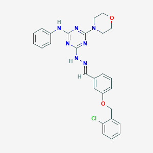 molecular formula C27H26ClN7O2 B403530 3-[(2-Chlorobenzyl)oxy]benzaldehyde [4-anilino-6-(4-morpholinyl)-1,3,5-triazin-2-yl]hydrazone 