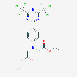 molecular formula C19H18Cl6N4O4 B040357 2,2'-[N-[4-[4,6-Bis(trichloromethyl)-1,3,5-triazin-2-yl]phenyl]imino]diacetic acid diethyl ester CAS No. 115168-59-7