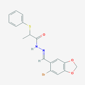molecular formula C17H15BrN2O3S B403672 N'-[(6-bromo-1,3-benzodioxol-5-yl)methylene]-2-(phenylsulfanyl)propanohydrazide 