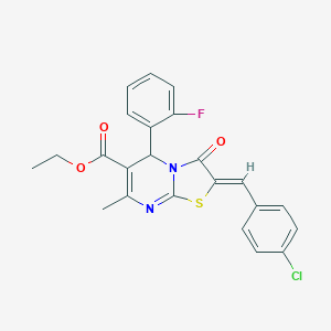 molecular formula C23H18ClFN2O3S B403689 ethyl 2-(4-chlorobenzylidene)-5-(2-fluorophenyl)-7-methyl-3-oxo-2,3-dihydro-5H-[1,3]thiazolo[3,2-a]pyrimidine-6-carboxylate 