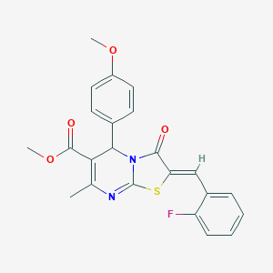 molecular formula C23H19FN2O4S B403691 methyl 2-(2-fluorobenzylidene)-5-(4-methoxyphenyl)-7-methyl-3-oxo-2,3-dihydro-5H-[1,3]thiazolo[3,2-a]pyrimidine-6-carboxylate 