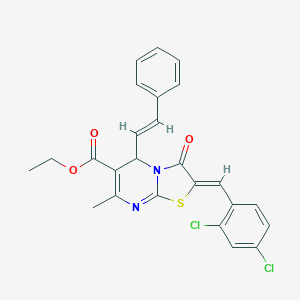 molecular formula C25H20Cl2N2O3S B403695 ethyl 2-(2,4-dichlorobenzylidene)-7-methyl-3-oxo-5-(2-phenylvinyl)-2,3-dihydro-5H-[1,3]thiazolo[3,2-a]pyrimidine-6-carboxylate 