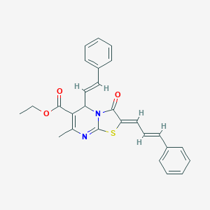 molecular formula C27H24N2O3S B403708 ethyl 7-methyl-3-oxo-2-(3-phenyl-2-propenylidene)-5-(2-phenylvinyl)-2,3-dihydro-5H-[1,3]thiazolo[3,2-a]pyrimidine-6-carboxylate 