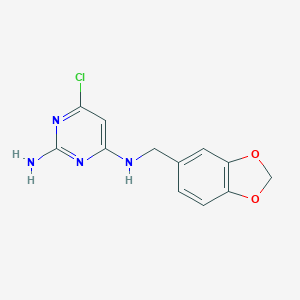 molecular formula C12H11ClN4O2 B040380 n4-Benzo[1,3]dioxol-5-ylmethyl-6-chloro-pyrimidine-2,4-diamine CAS No. 122862-27-5