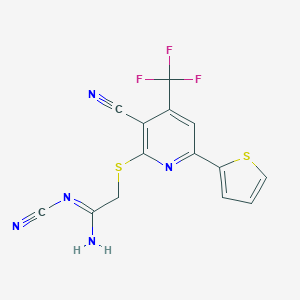 molecular formula C14H8F3N5S2 B403864 N'-cyano-2-[3-cyano-6-thiophen-2-yl-4-(trifluoromethyl)pyridin-2-yl]sulfanylethanimidamide 