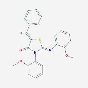 molecular formula C24H20N2O3S B403869 (2Z,5Z)-3-(2-METHOXYPHENYL)-2-[(2-METHOXYPHENYL)IMINO]-5-(PHENYLMETHYLIDENE)-1,3-THIAZOLIDIN-4-ONE 