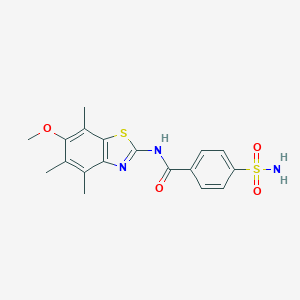molecular formula C18H19N3O4S2 B040390 N-(6-methoxy-4,5,7-trimethyl-1,3-benzothiazol-2-yl)-4-sulfamoylbenzamide CAS No. 120165-54-0