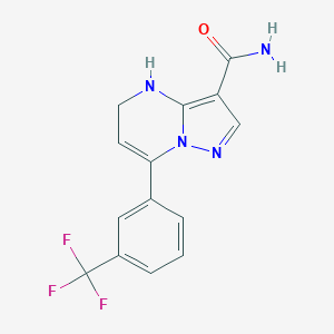 molecular formula C14H11F3N4O B040397 4,5-Dihydro-7-[3-(trifluoromethyl)phenyl]pyrazolo[1,5-a]pyrimidine-3-carboxamide CAS No. 115931-11-8
