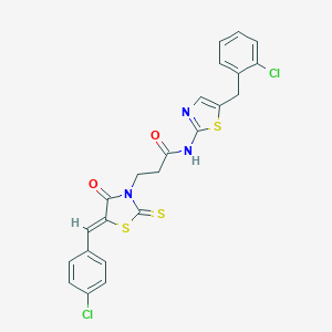 molecular formula C23H17Cl2N3O2S3 B404285 3-[(5Z)-5-[(4-chlorophenyl)methylidene]-4-oxo-2-sulfanylidene-1,3-thiazolidin-3-yl]-N-[5-[(2-chlorophenyl)methyl]-1,3-thiazol-2-yl]propanamide CAS No. 300830-37-9