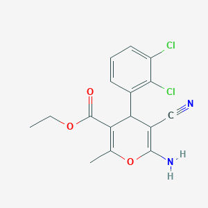 molecular formula C16H14Cl2N2O3 B404426 ethyl 6-amino-5-cyano-4-(2,3-dichlorophenyl)-2-methyl-4H-pyran-3-carboxylate 