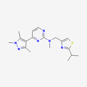 molecular formula C18H24N6S B4044697 N-[(2-isopropyl-1,3-thiazol-4-yl)methyl]-N-methyl-4-(1,3,5-trimethyl-1H-pyrazol-4-yl)pyrimidin-2-amine 