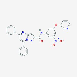 molecular formula C30H20N6O4 B404485 N-[3-NITRO-5-(PYRIDIN-3-YLOXY)PHENYL]-5,7-DIPHENYLPYRAZOLO[1,5-A]PYRIMIDINE-2-CARBOXAMIDE 