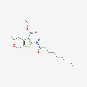 molecular formula C22H35NO4S B404496 ethyl 2-(decanoylamino)-5,5-dimethyl-4,7-dihydro-5H-thieno[2,3-c]pyran-3-carboxylate CAS No. 91403-81-5