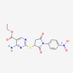 molecular formula C17H15N5O6S B4045035 Ethyl 4-amino-2-{[1-(4-nitrophenyl)-2,5-dioxopyrrolidin-3-yl]sulfanyl}pyrimidine-5-carboxylate 