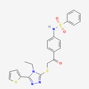 molecular formula C22H20N4O3S3 B4045789 N-[4-(2-{[4-ethyl-5-(2-thienyl)-4H-1,2,4-triazol-3-yl]thio}acetyl)phenyl]benzenesulfonamide 