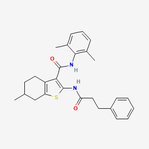 molecular formula C27H30N2O2S B4047688 N-(2,6-dimethylphenyl)-6-methyl-2-(3-phenylpropanoylamino)-4,5,6,7-tetrahydro-1-benzothiophene-3-carboxamide 