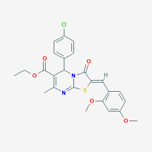 molecular formula C25H23ClN2O5S B404779 ETHYL (2Z)-5-(4-CHLOROPHENYL)-2-[(2,4-DIMETHOXYPHENYL)METHYLIDENE]-7-METHYL-3-OXO-2H,3H,5H-[1,3]THIAZOLO[3,2-A]PYRIMIDINE-6-CARBOXYLATE 