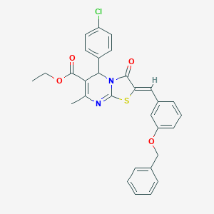 molecular formula C30H25ClN2O4S B404829 ETHYL (2Z)-2-{[3-(BENZYLOXY)PHENYL]METHYLIDENE}-5-(4-CHLOROPHENYL)-7-METHYL-3-OXO-2H,3H,5H-[1,3]THIAZOLO[3,2-A]PYRIMIDINE-6-CARBOXYLATE 