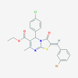molecular formula C23H18BrClN2O3S B404837 ETHYL (2Z)-2-[(3-BROMOPHENYL)METHYLIDENE]-5-(4-CHLOROPHENYL)-7-METHYL-3-OXO-2H,3H,5H-[1,3]THIAZOLO[3,2-A]PYRIMIDINE-6-CARBOXYLATE 