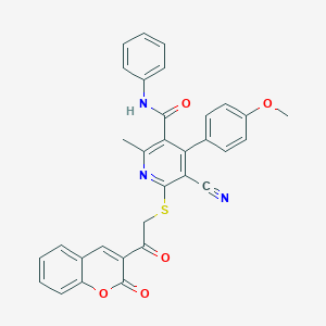 5-cyano-4-(4-methoxyphenyl)-2-methyl-6-[2-oxo-2-(2-oxochromen-3-yl)ethyl]sulfanyl-N-phenylpyridine-3-carboxamide