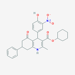 molecular formula C29H30N2O6 B405116 Cyclohexyl 4-{4-hydroxy-3-nitrophenyl}-2-methyl-5-oxo-7-phenyl-1,4,5,6,7,8-hexahydro-3-quinolinecarboxylate 