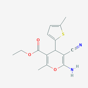 molecular formula C15H16N2O3S B405132 ethyl 6-amino-5-cyano-2-methyl-4-(5-methylthien-2-yl)-4H-pyran-3-carboxylate 