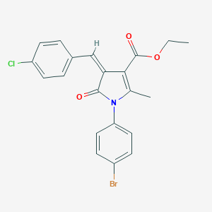 molecular formula C21H17BrClNO3 B405168 ETHYL (4Z)-1-(4-BROMOPHENYL)-4-[(4-CHLOROPHENYL)METHYLIDENE]-2-METHYL-5-OXO-4,5-DIHYDRO-1H-PYRROLE-3-CARBOXYLATE 