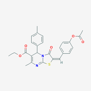 molecular formula C26H24N2O5S B405250 ethyl 2-[4-(acetyloxy)benzylidene]-7-methyl-5-(4-methylphenyl)-3-oxo-2,3-dihydro-5H-[1,3]thiazolo[3,2-a]pyrimidine-6-carboxylate 
