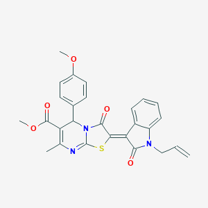 molecular formula C27H23N3O5S B405262 Methyl (2Z)-2-(1-allyl-2-oxo-1,2-dihydro-3H-indol-3-ylidene)-5-(4-methoxyphenyl)-7-methyl-3-oxo-2,3-dihydro-5H-[1,3]thiazolo[3,2-A]pyrimidine-6-carboxylate 