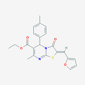 molecular formula C22H20N2O4S B405283 ETHYL (2Z)-2-[(FURAN-2-YL)METHYLIDENE]-7-METHYL-5-(4-METHYLPHENYL)-3-OXO-2H,3H,5H-[1,3]THIAZOLO[3,2-A]PYRIMIDINE-6-CARBOXYLATE 