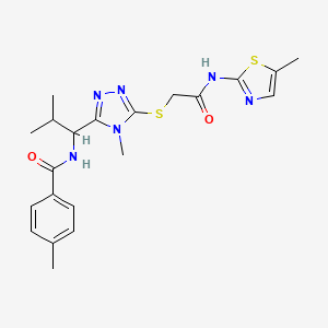 molecular formula C21H26N6O2S2 B4053945 4-methyl-N-{2-methyl-1-[4-methyl-5-({2-[(5-methyl-1,3-thiazol-2-yl)amino]-2-oxoethyl}sulfanyl)-4H-1,2,4-triazol-3-yl]propyl}benzamide 