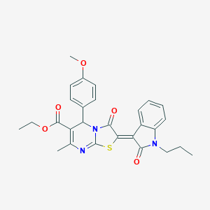 molecular formula C28H27N3O5S B405420 ethyl (2Z)-5-(4-methoxyphenyl)-7-methyl-3-oxo-2-(2-oxo-1-propylindol-3-ylidene)-5H-[1,3]thiazolo[3,2-a]pyrimidine-6-carboxylate CAS No. 324071-60-5